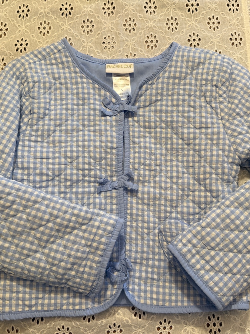 Rachel Zoe Light Blue and White Gingham Quilted Kids Jacket
